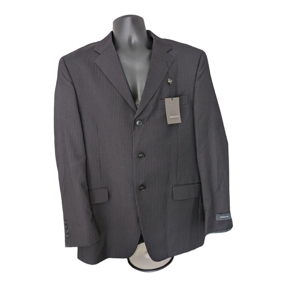 Claiborne 100% Wool Charcoal Pinstriped Suit Jacket Blazer 42 R New With Tags - Picture 11 of 13